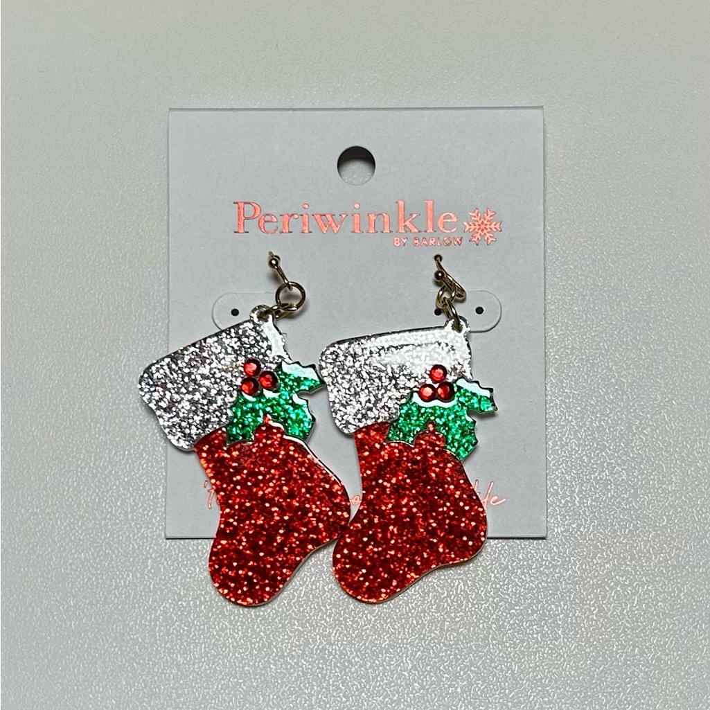 Nwt Periwinkle By Barlow Christmas Glitter Stocking Earrings
